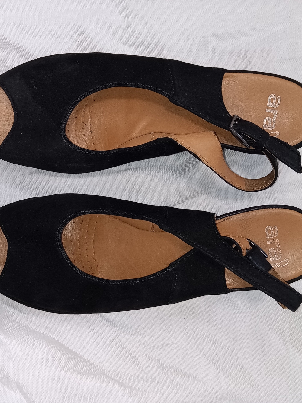 Ara Black Women's Suede Slingback Wedge Peep Toe Colleen Sandals US 9.5